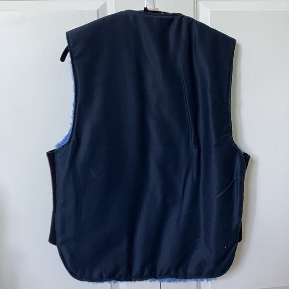 Vintage Blue Faux Fur Lined Vest Mens L Navy Blue Full Zip Workwear Made Canada - Picture 5 of 9
